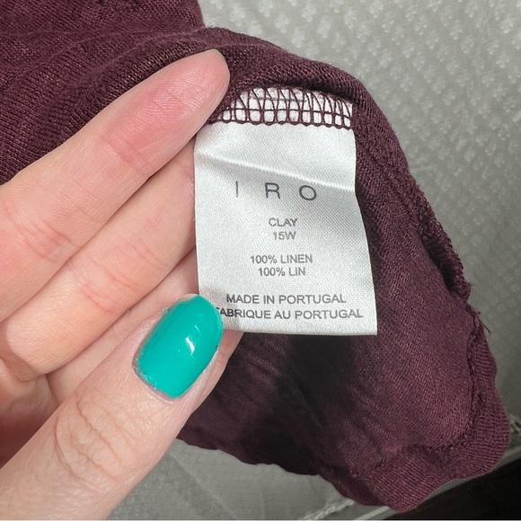 IRO Maroon Clay Linen Distressed Short Sleeve Tee - Picture 5 of 6